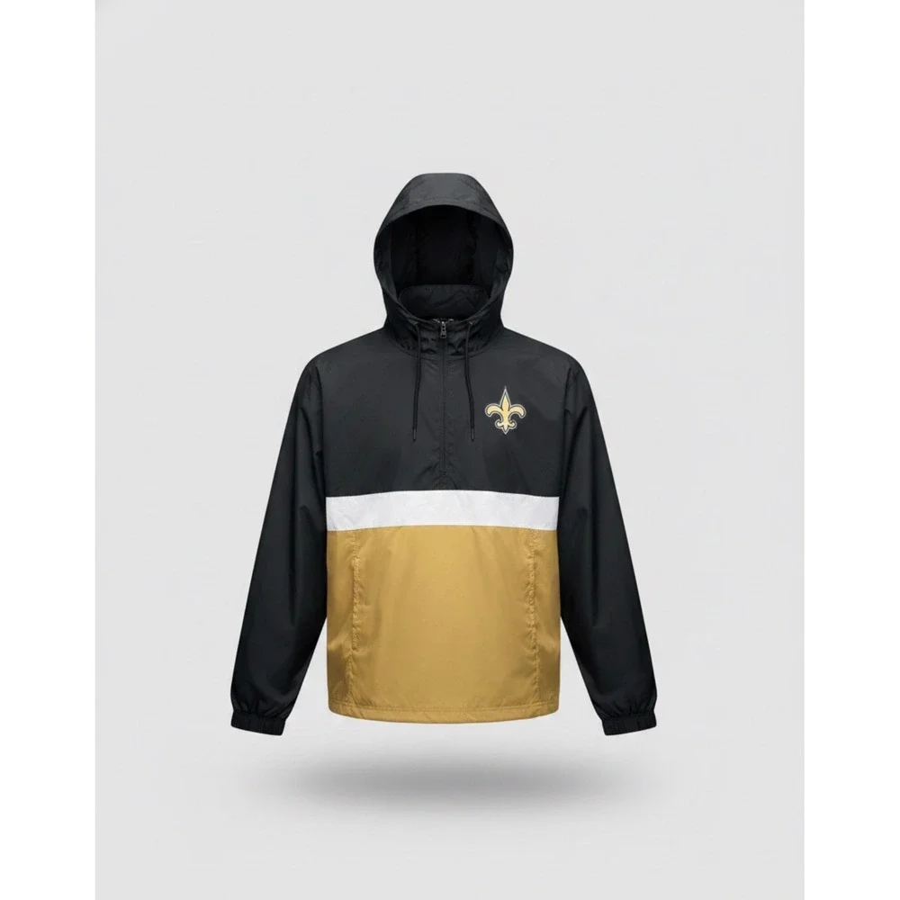 NFL Team Apparel New Orleans Saints Windbreaker Jacket Mens Medium Black Gold